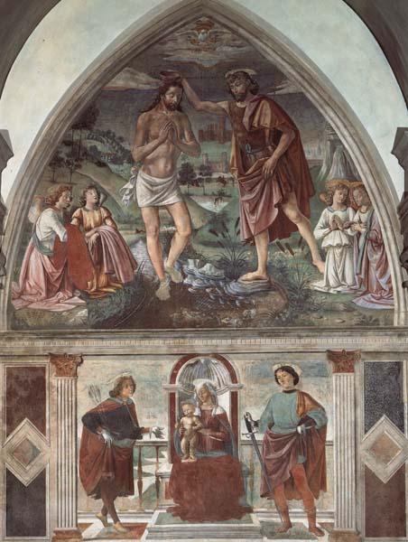 Domenicho Ghirlandaio Taufe Christ und Thronende Madonna mit den Heiligen Sebastian und julianus oil painting picture